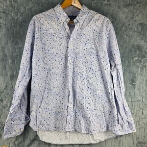 Charleston Threads Mens XXL Blue White Penguin Print Cotton Button Down Shirt